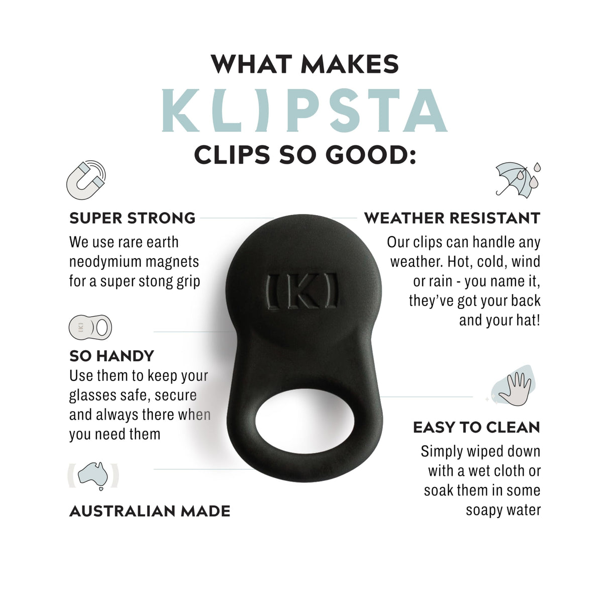 KLIPSTA SPEX Glasses Clips (Black+Stone 2-pack) - Perfect Holiday Gift & Christmas Stocking Stuffer - Magnetic Glasses Holder for Clothes, Eyewear Strap Alternative, ID Badge Holder