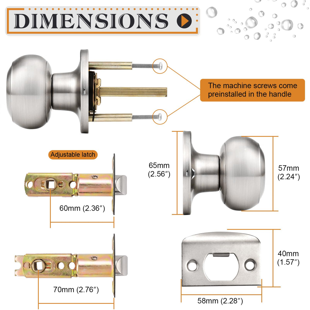 Probrico Passage Door Knobs Brushed Nickel Interior Keyless Round Door Knobs Hall/Closet Handles, 6 Pack