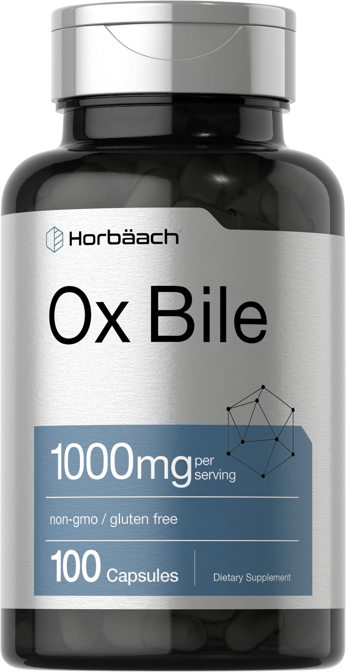 Horbäach Ox Bile Supplement | 1000mg | 100 Capsules | Digestive Enzymes Supplement | Non-GMO & Gluten Free