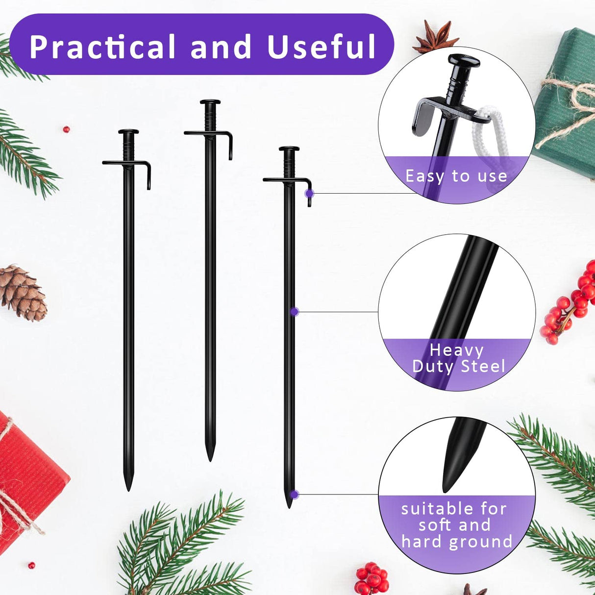 Tree Stake Kit, Heavy Duty Steel 11.8 Inch Steel Tree Stakes and Supports for Young Tree Anti Strong Wind, Leaning Tree Anchor Straightening Kit (4)
