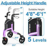 HOMLAND 3 Wheel Walkers for Seniors, FSA/HSA Eligible Foldable Wheeled Rollator with Cane Hold and Cup Hold, Lightweight Three Wheel Rolling Walker Height Adjustable for Seniors