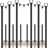 NSHWFW 6 Pack 10 ft Heavy Duty Metal String Light Poles Adjustable Outdoor Lighting Stand for Patio,Backyard,Garden,Party & Wedding Rustproof & Sturdy with Hooks