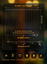 Brightown 600 LED Curtain String Lights, 20 FT Hanging Fairy Lights with Remote, 8 Modes, Waterproof Window Lights for Bedroom Backdrop Wedding Outdoor Christmas Party, Warm White