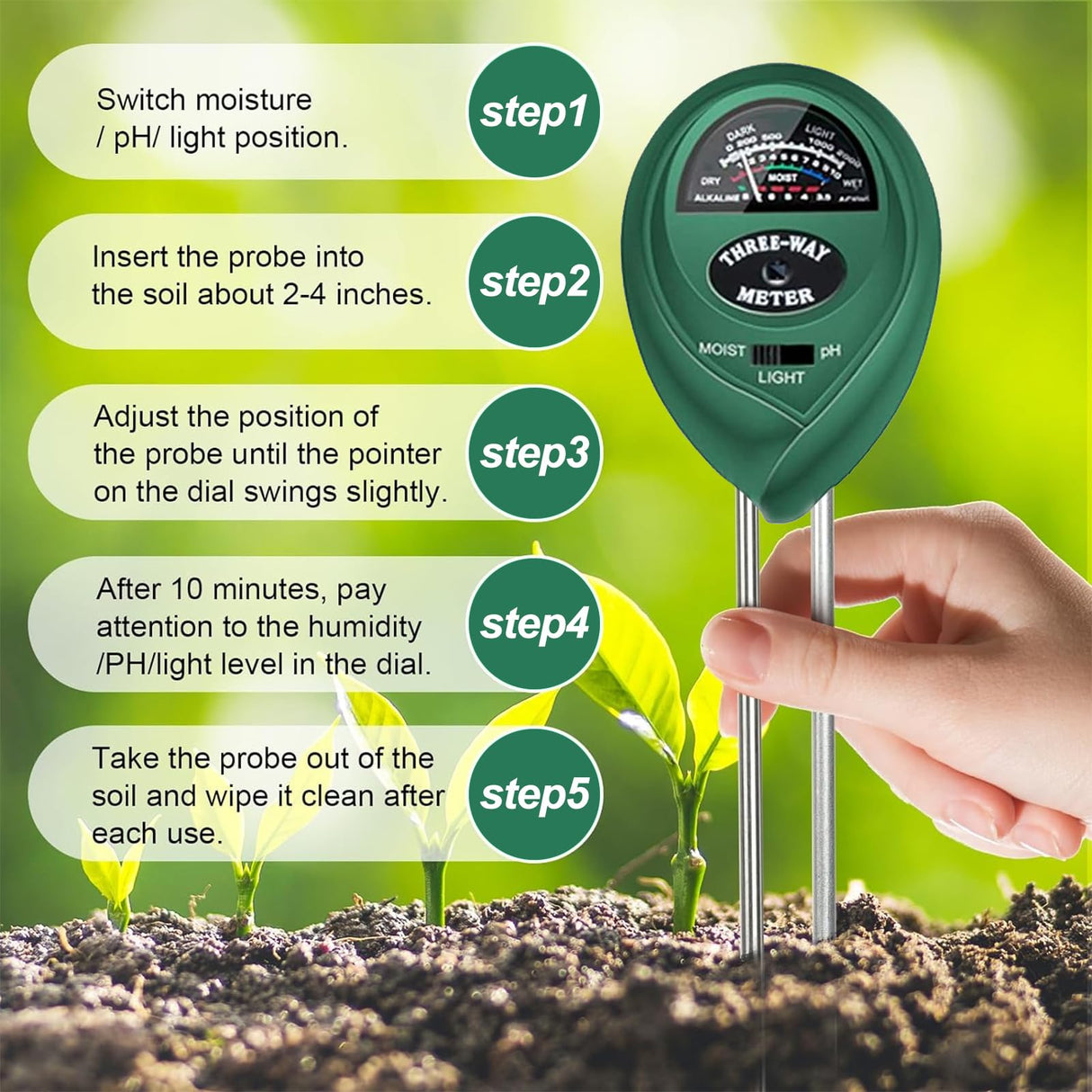 Maxsolve 2 Pack Soil Tester, 3-in-1 Plant Moisture Meter Light & PH Tester