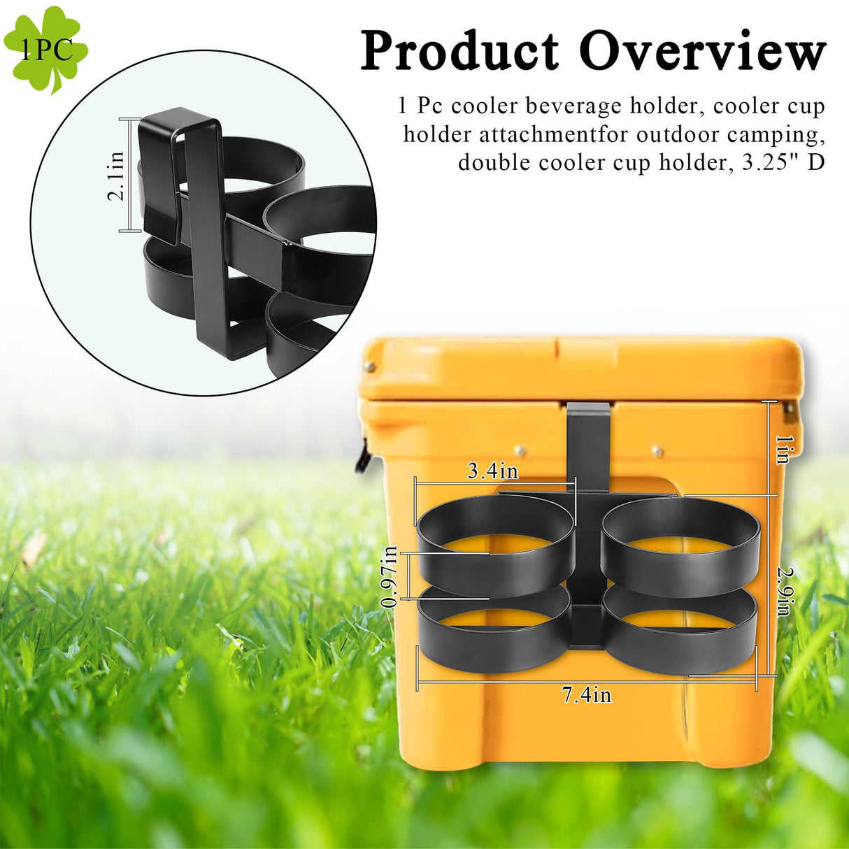 Cooler Beverage Holder fits YETI Tundra & RTIC Coolers, 3.4" D