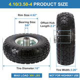 RRQ 10 Inch Solid PU Tire and Wheel, Flat Free 4.10/3.50-4" Tire, 2 Pack