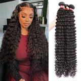 12A Deep Wave Human Hair Bundles 22 24 26 Inch Brazilian Deep Wave Curly Bundles Human Hair 100% Unprocessed Virgin Remy Wet and Wavy Hair Weave Natural Black