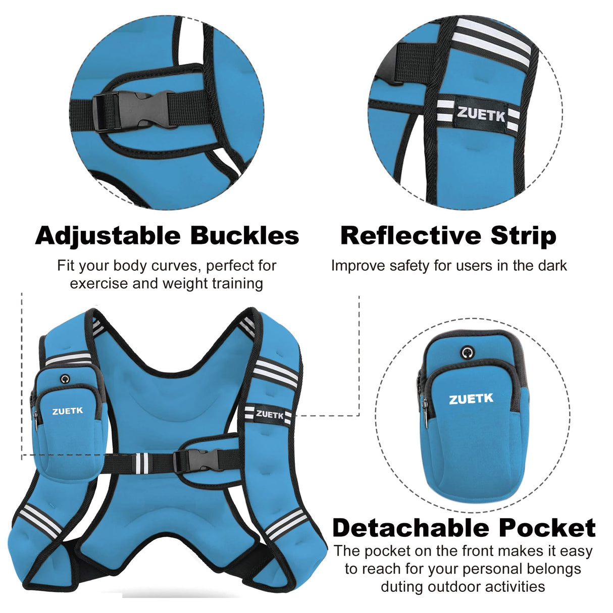 ZUETK Weighted Vest, 6lb/8lb/12lb/16lb/20lb/25lb/30lb Weight Vest with Reflective Stripe, Weighted Vest for Men Women Workout Equipment for Strength Training, Running, Jogging, Fitness, Weight Loss