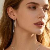 SLUYNZ Solid 925 Sterling Silver Bar Dangle Earrings for Women Minimalist Dangle Earrings Threader Chain (A-Silver)