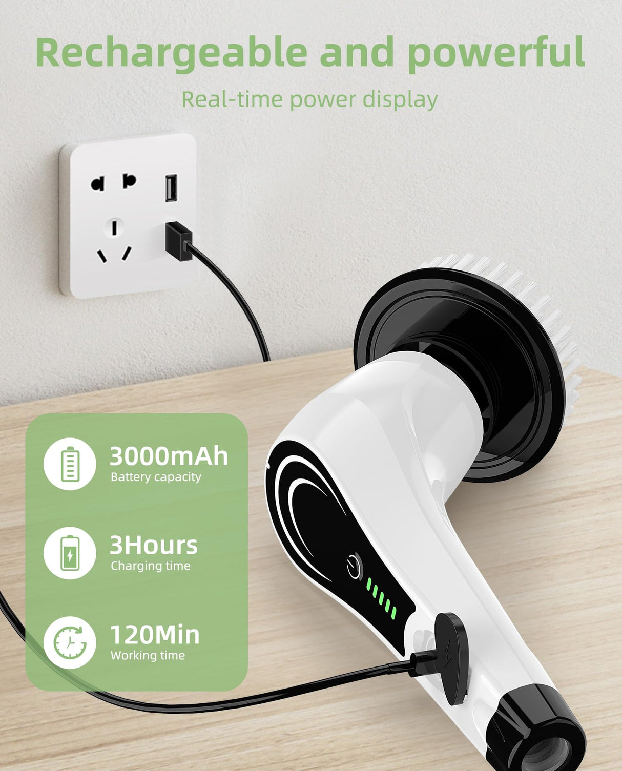 Lichffy Electric Spin Scrubber, Cordless Power Scrubber with 7 Replaceable Brush Heads, 2-Speed Adjustable Handle, IPX7 Waterproof Shower Scrubber for Bathroom, Tile, Tub, White-rx2