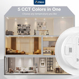 Amico Recessed Lighting 5/6 Inch, 12 Pack 5CCT Flat LED Can Lights, 2700K/3000K/4000K/5000K/6000K Selectable,12W Eqv 110W, 1050LM Brightness, Retrofit Installation - ETL & FCC, White