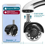 TICONN Office Chair Caster Wheels 2" Dual Wheels Set of 5 for Tile and Hardwood Floors, Universal Fit for Most Chairs (Transparent)