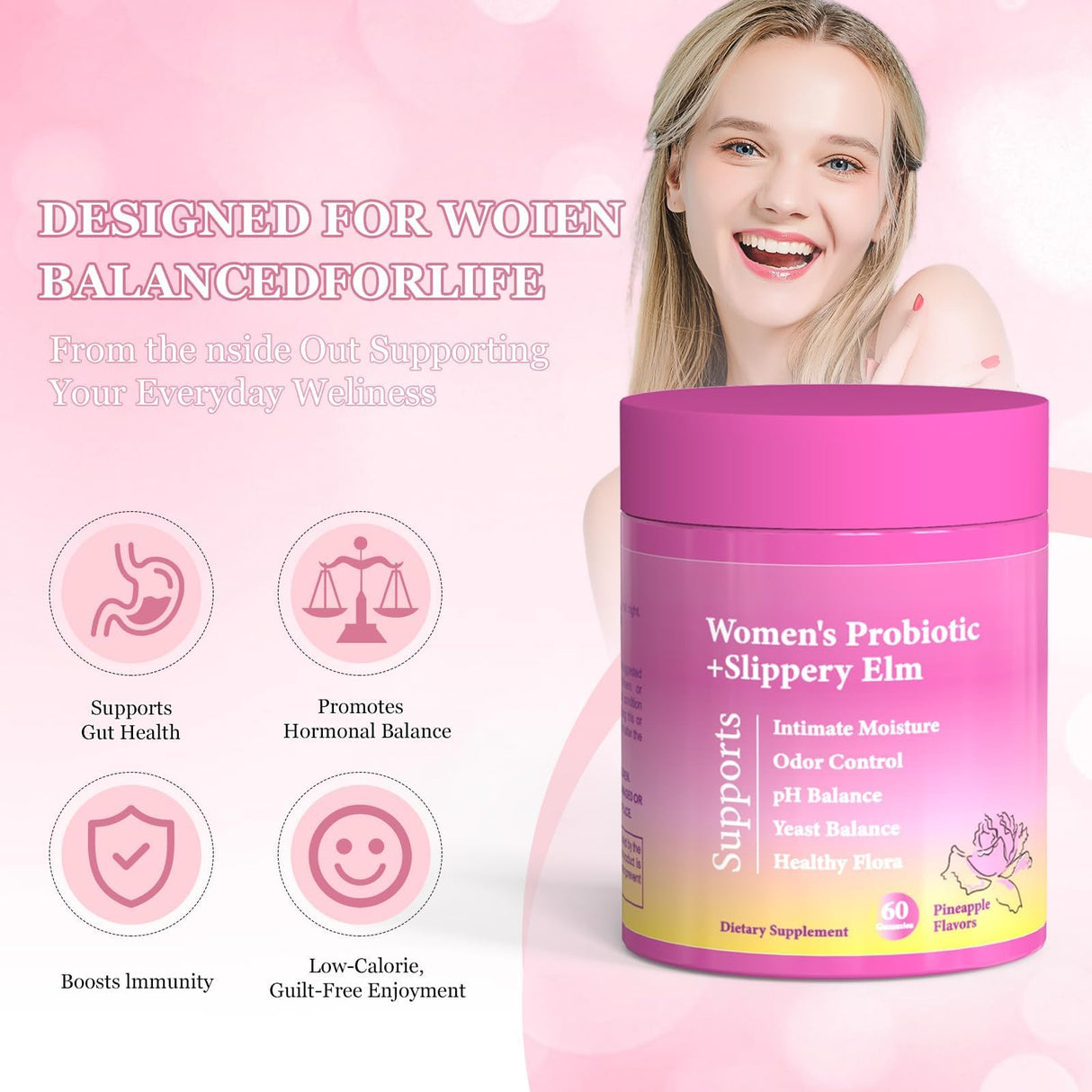 ZAYMAN Her Juicy Feminine Probiotics Gummies for Women – Pineapple Flavor, Supports Vaginal pH Balance, Digestive & Immune Health | 60 Gummies