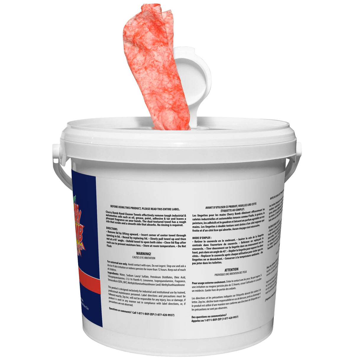 Zep Cherry Bomb Hand Cleaner Towels - 130 Towels Per Bucket (Case Of 4) 346601 Removes Stubborn Industrial Soils Such As Grease, Tar, Ink, Paints and More