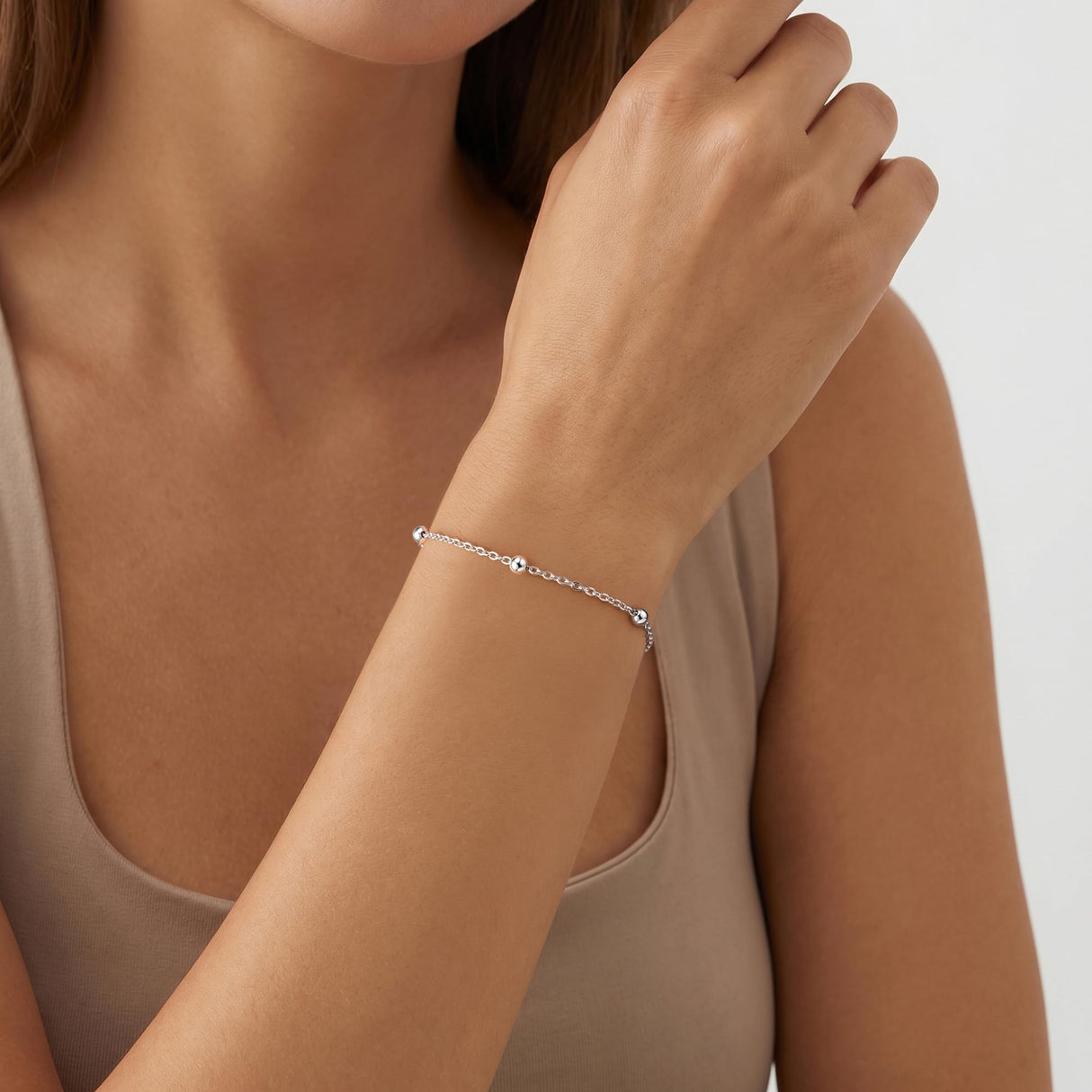 TOPCRED 925 Sterling Silver Chain Bracelet, Beaded Satellite Chain Fine Jewelry for Women Holiday Gift with Flannel Bag Adjustable 7.5 Inches