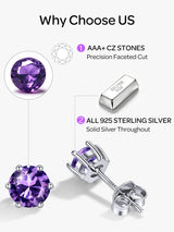 ChicSilver February Birthstone Earrings for Women 925 Sterling Silver Small Round Amethyst Stud Earrings Hypoallergenic