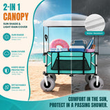Navatiee Beach Wagon with Big Balloon Wheels for Sand, 200L Extra Large Beach Cart with Canopy, 440Lbs Heavy Duty Folding Wagon Collapsible with 9" Tires & Side Pocket for Beach, Outdoor, Light Blue