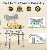 Bluelog Shower Chair with Back for Elderly and Disabled, Shower Seat Bench Stool, Adjustable Height, 500 lbs Capacity, FSA/HSA Eligible, Rectangular