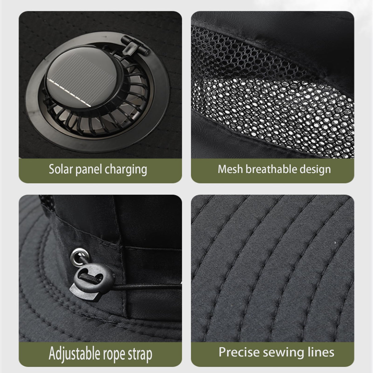 Hat with Fans Solar Power, Solar Fan Hat for Men Women, 2 Solar Fan Sun & USB Charging Sombrero Con Ventilador Solar (US, Alpha, One Size, Large, Petite Plus Size, Black)