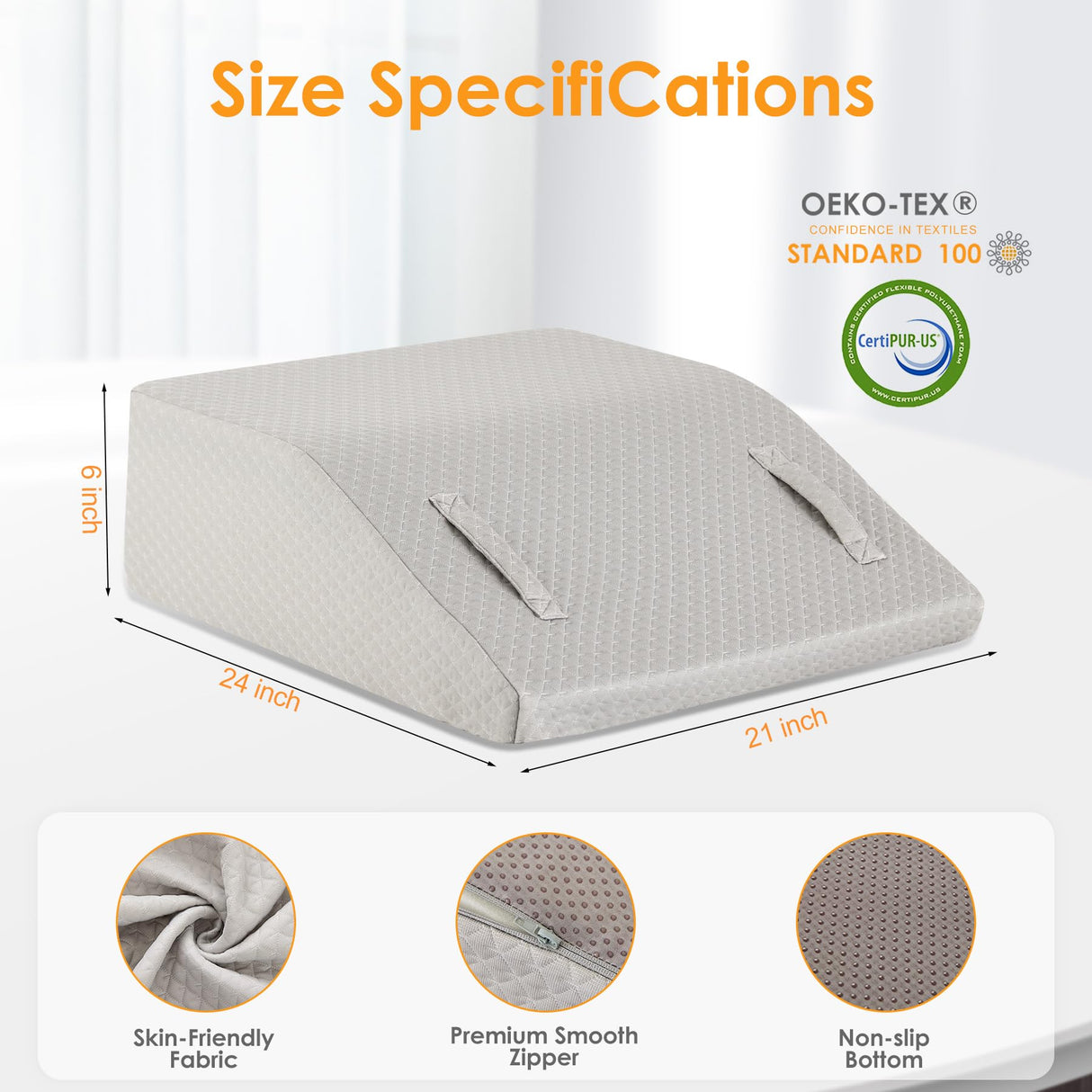 Ruqmuis Leg Elevation Pillow for After Surgery, 6inch Foam Leg Elevating Pillow for Swelling and Blood Circulation, Leg Wedge Pillow for Sleeping, Knee Pillow for Knee Hip Ankle Pain Relief, Grey