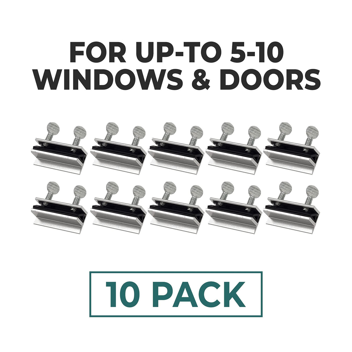 Window Locks, 10 Pack for Vertical and Horizontal Windows, Sliding Window Locks, Adjustable Aluminum Stoppers, No-Drill Install, Fits Tracks up to 3/16" Wide