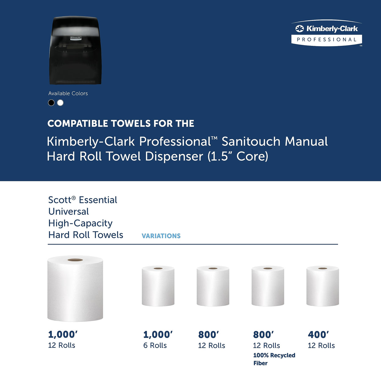 Kimberly-Clark Professional Sanitouch Manual Hard Roll Paper Towel Dispenser (09990), Black, Universal 1.5" Core Compatible, Wall Mounted, for Commercial Hand Towels (Qty 1)