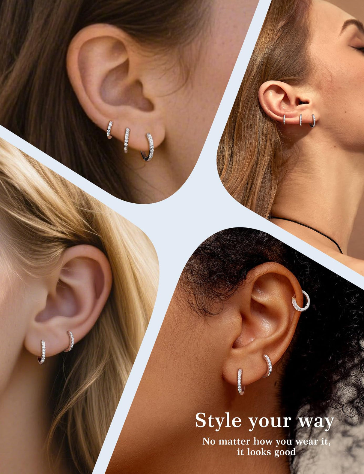 3 Pairs 925 Sterling Silver Moissanite Huggie Earrings for Women Men, Small Hoop Hypoallergenic Cartilage Earrings, Gifts Jewelry Set (18K White Gold)