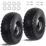 Kavedodu 12'' Flat Free Tires Rubber Replacement Solid Tire and Wheel Assemblies for Hand Trucks Garden Cart Wheelbarrow - 3.5”Wide Polyurethane Tires 2.1 Hub with 5/8 Inch Axle Borehole (410/350-6)