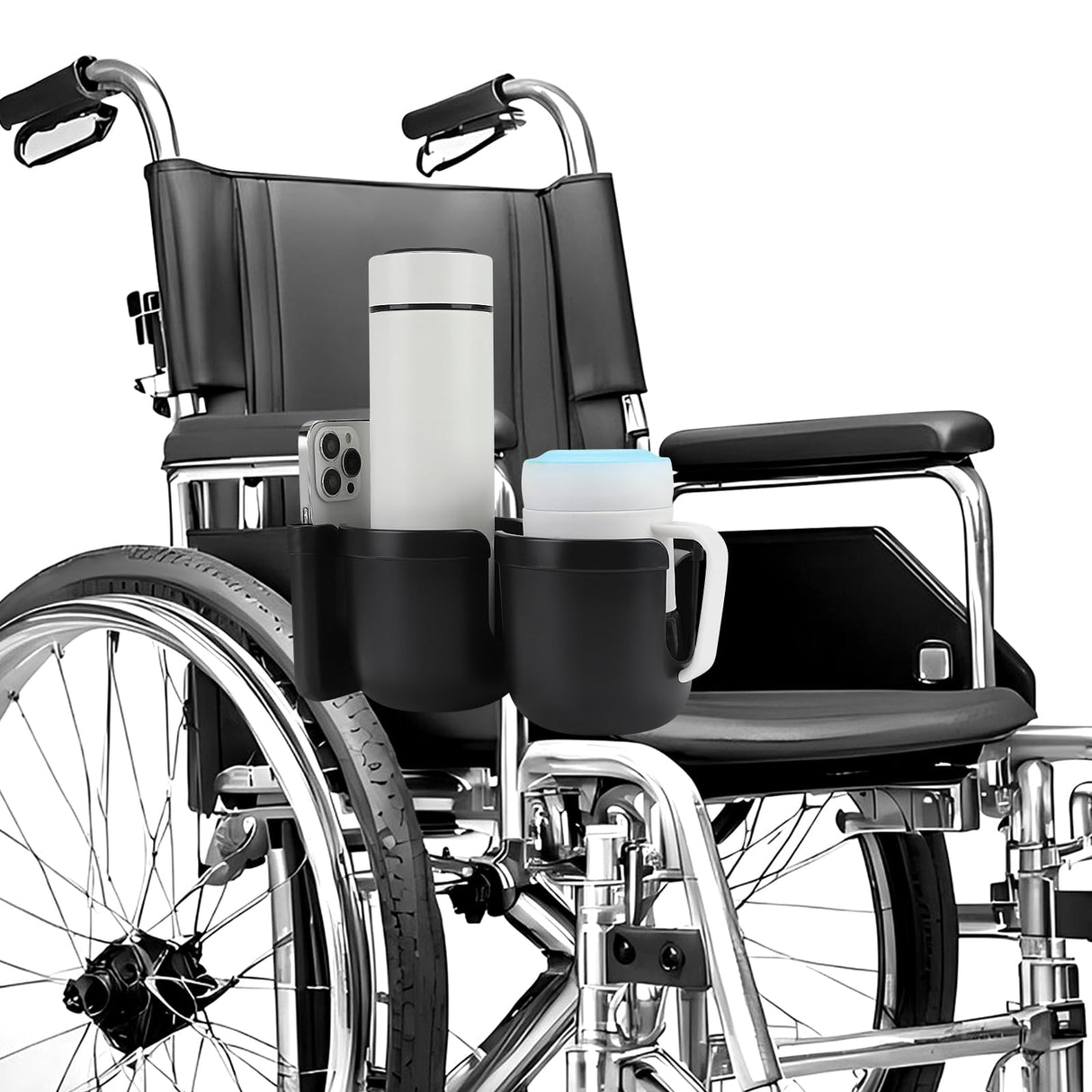 Accmor 2-in-1 Walker Cup Holder with Phone Holder, Wheelchair Cup Holder, Rollator Cup Holder, Cup Phone Holder for Walker, Wheelchair, Rollator, Mobility Scooter