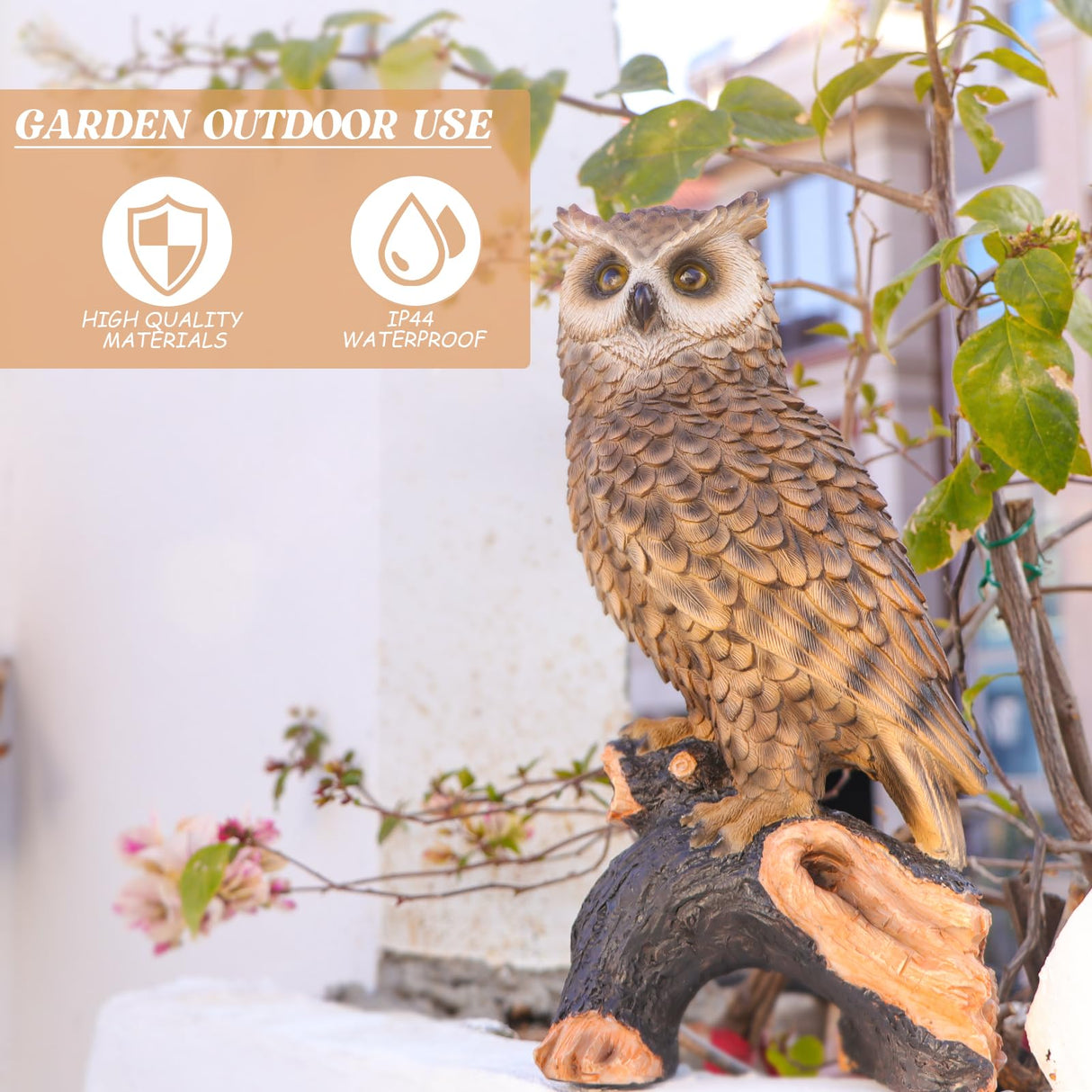 Ovewios Owl Garden Statue - Perching Forest Owl on Stump Resin Figurine for Home Indoor Outdoor Garden Patio Yard Decor