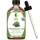 SVA Fir Balsam Essential Oil Organic – 4 Fl Oz – 100% Natural Organic Fir Oil - for Diffuser, Hair Care, Face, Skin Care, Aromatherapy, Scalp and Body Massage, Soap and Candle Making – with Dropper