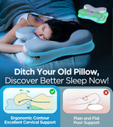 Osteo Enjoy Pain Relief Sleeping Cervical Neck Pillow, Ergonomic Contour Zoned Fits Side Sleeper, Non-Temperature Affected Memory Foam Pillows, Q-max Cooling Pillow Support Back Stomach Sleepers