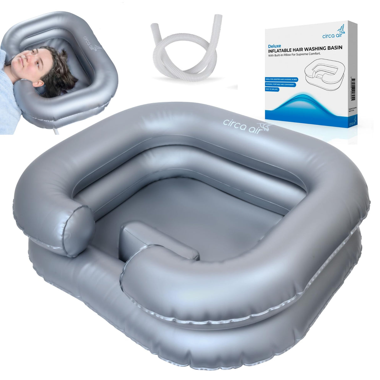 Circa Air Inflatable Hair Washing Basin For Bedridden - Wash Hair In Bed With Inflatable Shampoo Basin. Portable Shampoo Bowl With Pillow, Portable Hair Washing Station For Locs Detox