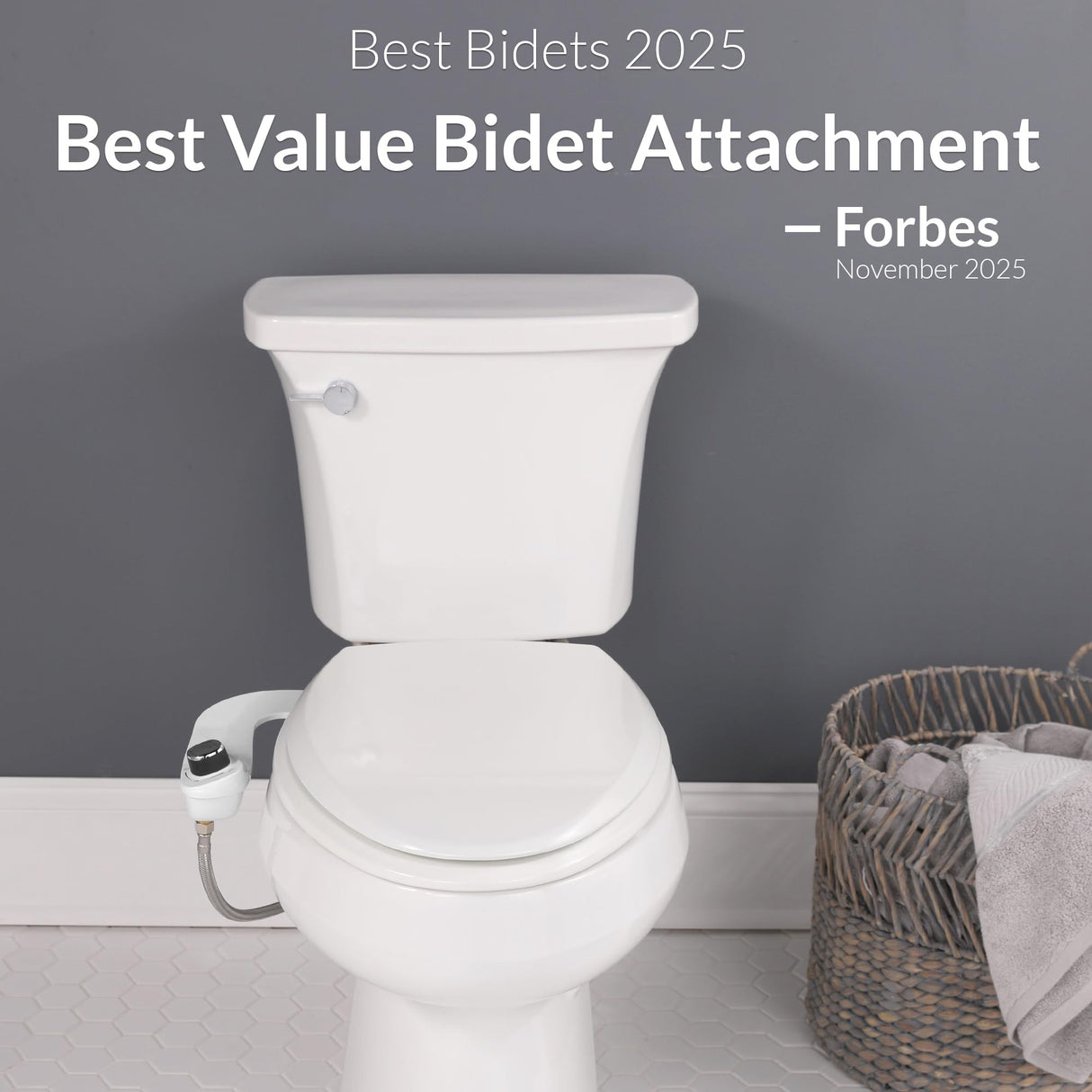 Bio Bidet SlimEdge Bidet Attachment for Toilet, Non Electric, Dual Nozzles for Front and Rear Cold Water Wash, Adjustable Water Pressure, White