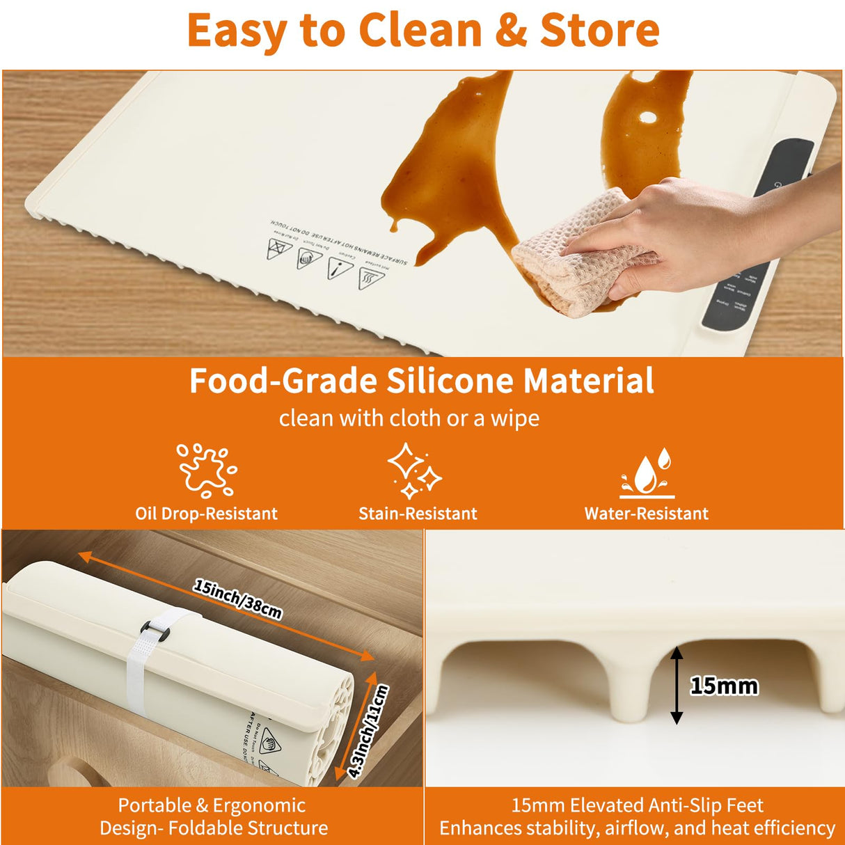 Food Warming Mat - Electric Warming Tray with 10 Temps & 0.5-10 Hours Timer,Child Safe Lock,5 S Fast Heating Full Surface Silicone Food Warmer,Roll Up Heat Pad for Parties,Buffets,Gatherings,Travel