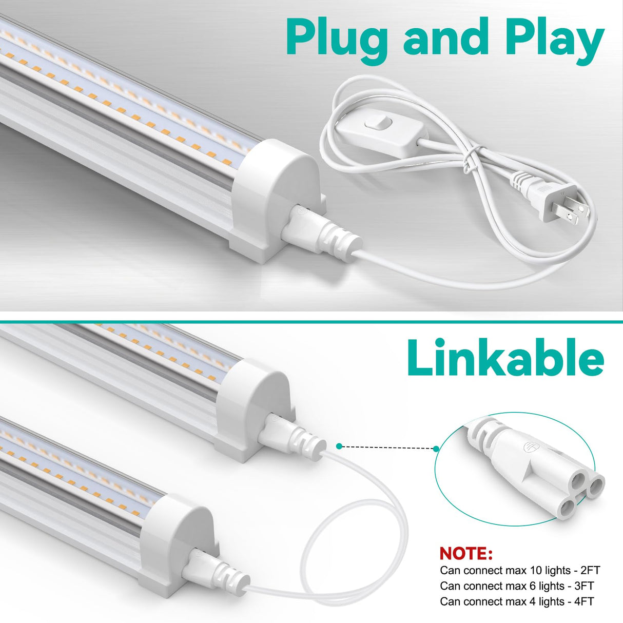 JESLED Plant Grow Lights, 4FT 5000K Full Spectrum Daylight White, 96W(2 X 48W,600W Equivalent), Linkable Grow Light Strips for Indoor Plants, Seed Starting, Greenhouse, Growing Shelf, 2-Pack
