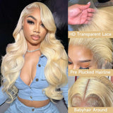 KEGOO 613 13x6 Lace Front Wig Human Hair 28 Inch Blonde Wig Human Hair 200% Density Body Wave HD Blonde Lace Frontal Wig Pre Plucked 613 Lace Front Wig Human Hair