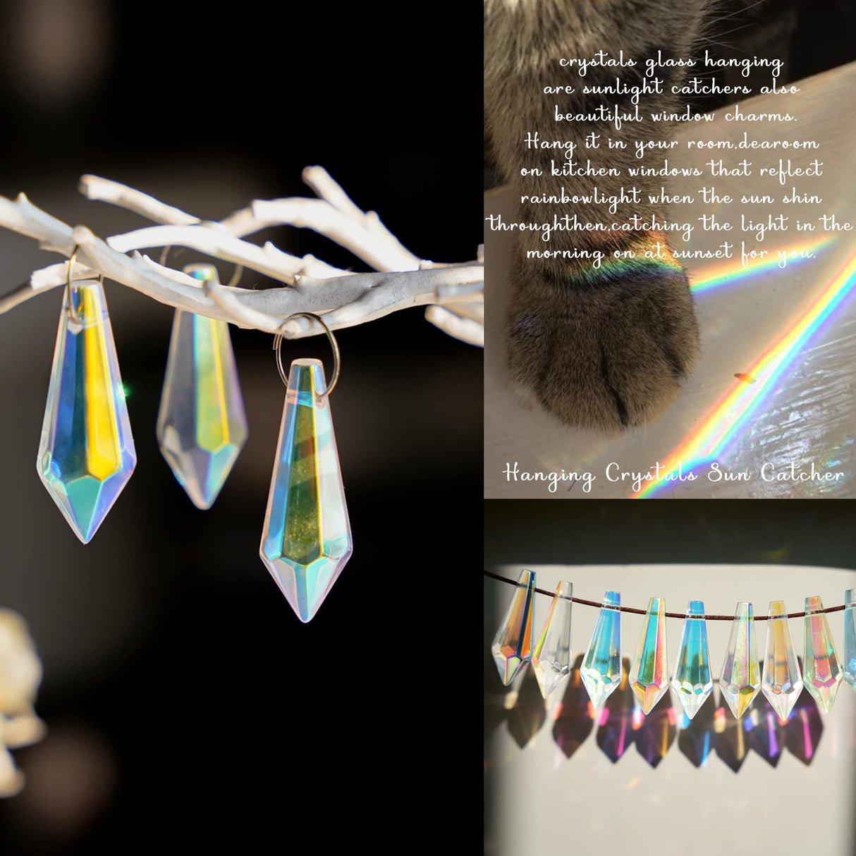 50pcs 38mm Suncatcher Crystal Icicle Prisms Pendant, Icicle Chandelier Crystals Pendants Drops Lamp Candle Holders Curtain DIY Parts Sun Catcher(AB Colors)