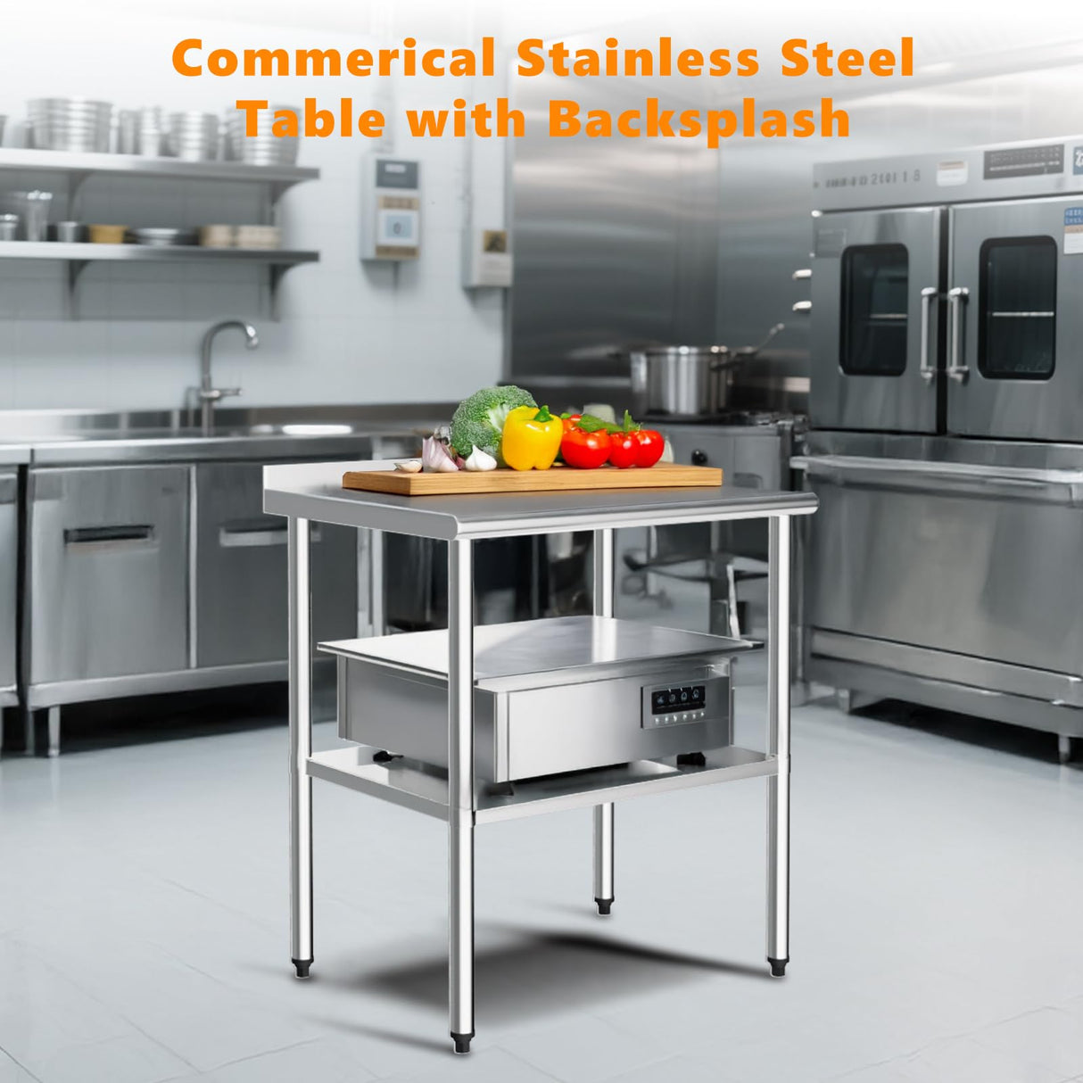ROVSUN 30'' x 24'' Stainless Steel Table for Prep & Work,Commercial Worktables & Workstations, NSF Heavy Dut Metal Table with Adjustable UnderShelf & Backsplash for Kitchen, Restaurant,Home,Hotel