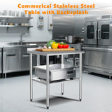 ROVSUN 30'' x 24'' Stainless Steel Table for Prep & Work,Commercial Worktables & Workstations, NSF Heavy Dut Metal Table with Adjustable UnderShelf & Backsplash for Kitchen, Restaurant,Home,Hotel