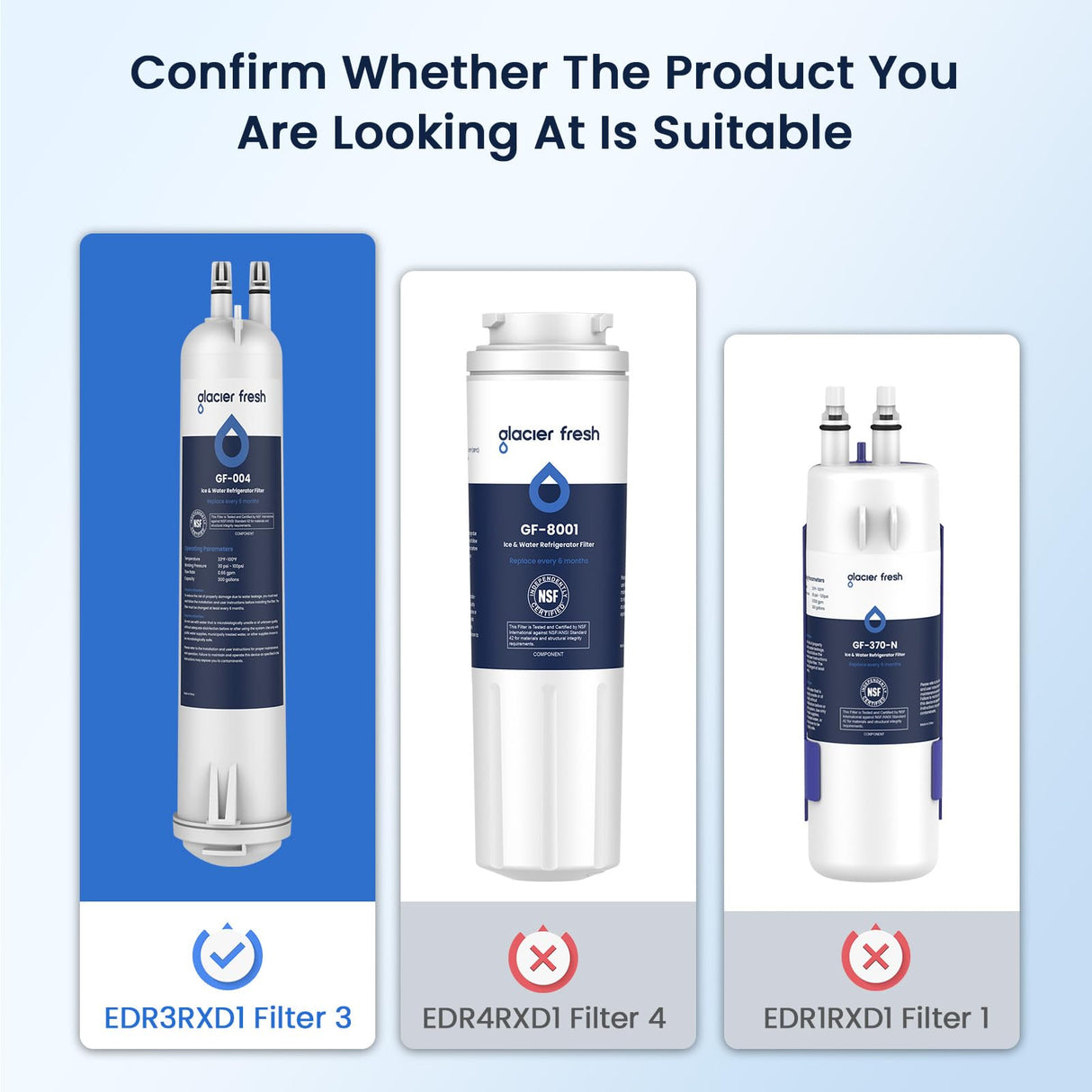 GLACIER FRESH EDR3RXD1 Compatible with 4396841 Refrigerator Water Filter, KAD3RXD1, WHR3RXD1, 4396841, 4396710, Filter 3, 46-9083,46-9030, 9030, 9083 Refrigerator Water Filter, 3 Pack