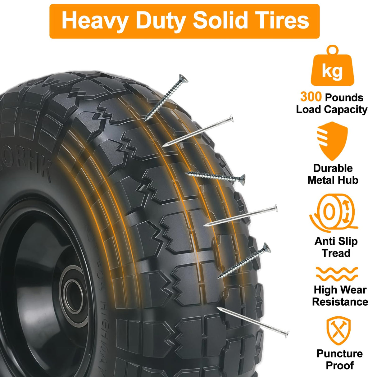 Meophk 4.10/3.50-4 Flat Free Tire and Wheel, 10 Inch Replacement Wheels for Gorilla Cart, Hand Truck, Dolly & Utility Cart, Solid Tire with 5/8" Axle Bore Hole and Double Sealed Bearings, 2 Pack