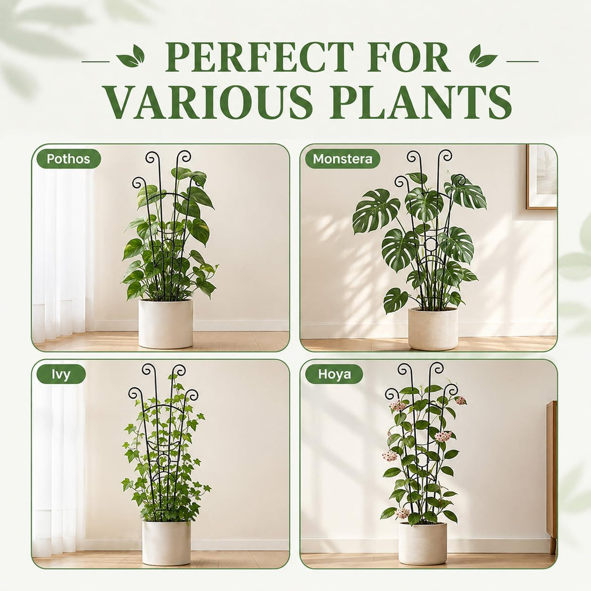 Xeeol 32.6in Plant Trellis for Climbing Plants Indoor, Expandable Large Metal Trellis for Potted Plants, Heavy-Duty Tall Pothos Plant Climber Support for Ivy Pothos Hoya Monstera, 4P