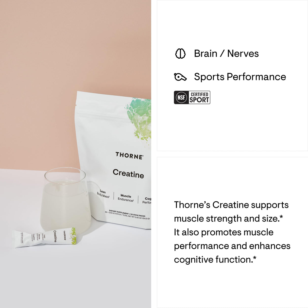 THORNE Creatine - Micronized Creatine Monohydrate Powder, Amino Acid Support for Muscles, Cellular Energy & Cognitive Function* - Unflavored - NSF Certified for Sport - 5 g per Serving - 30 Servings