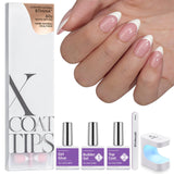 BTArtboxnails XCOATTIPS French Nail Tips - Short Almond Nail Tips with Nail Gel, French Protecing Duo, Nail Lamp, All in One Soft Gel French Tip Press on Nails Gel Extension Christmas Gift