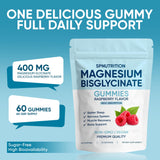 Spnutrition Magnesium Bisglycinate Gummies, with 400mg Magnesium Bisglycinate Chelate, Sea Salt, Raspberry Fruit Powder, Improve Sleep & nervous, Relax Muscles, Strengthen Bones, Vegan, 60 Gummies (1)