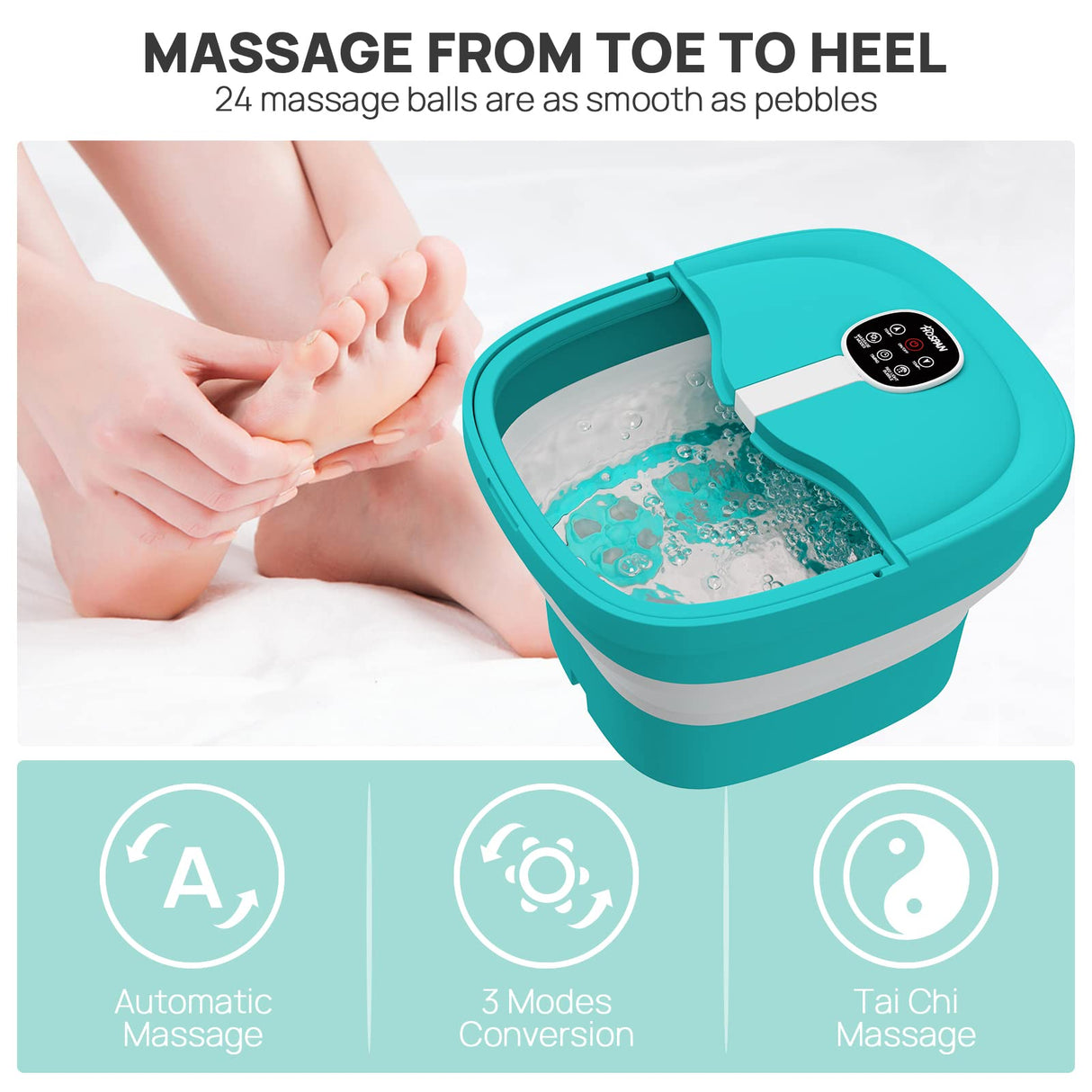 HOSPAN Collapsible Foot Spa Electric Rotary Massage, Foot Bath with Heat, Bubble, Remote, and 24 Motorized Shiatsu Massage Balls. Pedicure Foot Spa for Feet Stress Relief