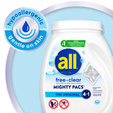 all free clear, Original, MIGHTY PACS Laundry Detergent Pacs for Sensitive Skin, Unscented and Hypoallergenic, 66 Count (Pack of 2)