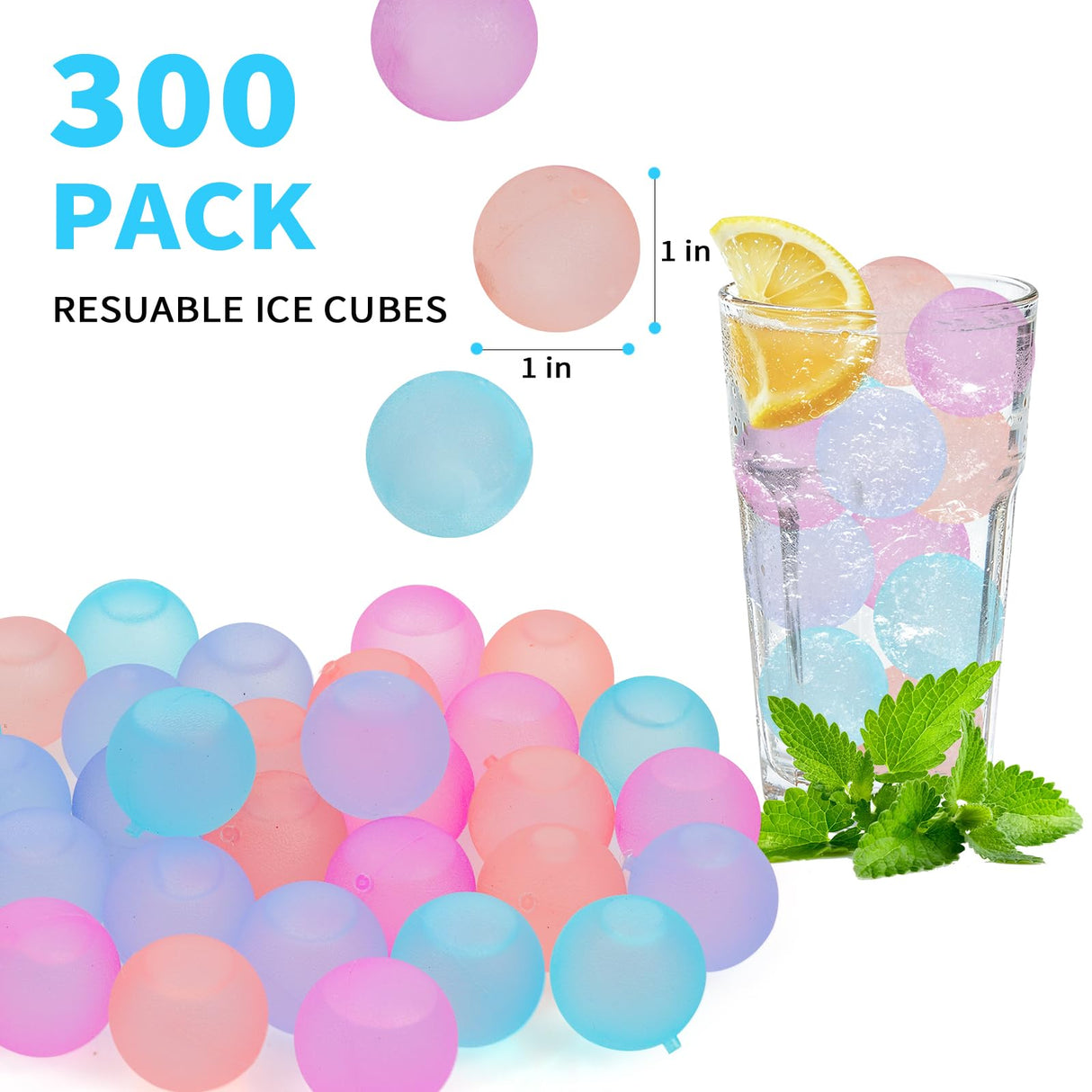VOGVOG Reusable Ice Cubes for Coolers, Zero Refreezable Ice Cubes Set with Storage Bag, Non-Melting BPA-Free Plastic Ice Cubes for Drinks, Camping, Beach (Color-Changing, Round-300 Pack)