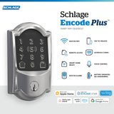 Schlage Encode Plus Smart Wi-Fi Lock for Front Door, Keyless Entry Deadbolt, Unlock with Apple Watch, Built-in WiFi and App Control, Easy Install, Alexa & Apple HomeKit Compatible, Bright Chrome